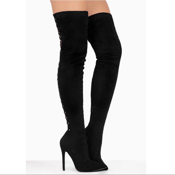 High Heel Open Back Corset Lace Up Thigh High Boot - Picture 5 of 12